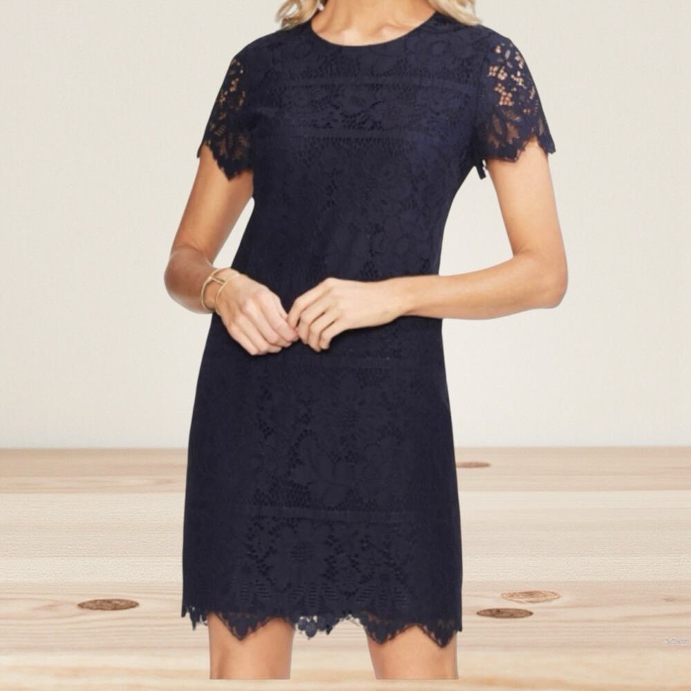 Vince Camuto Lace Lined Dress Sz 10 Women Midnight Blue Lined Above‎ Knee Length